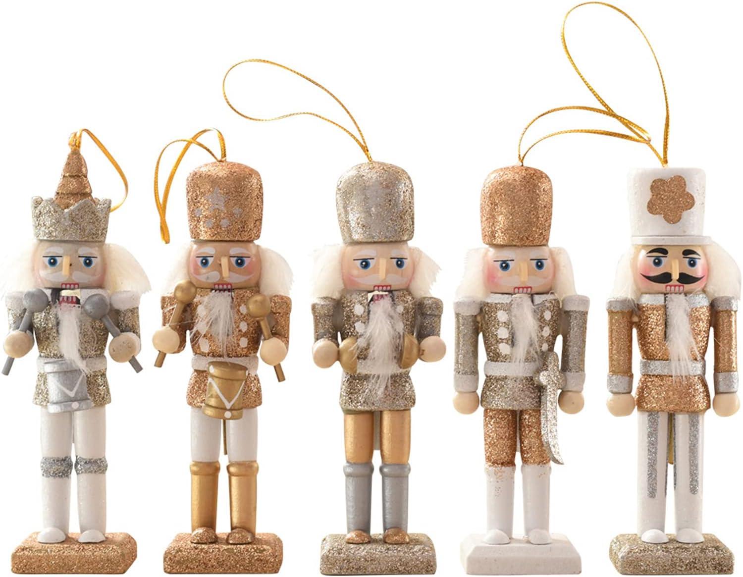 5 mảnh đồ trang trí Nutcracker Giáng sinh, 13cm gỗ Nutcracker Người lính bằng gỗ Lính vẽ tay Quà tặng Giáng sinh Những con rối orisette hình tượng