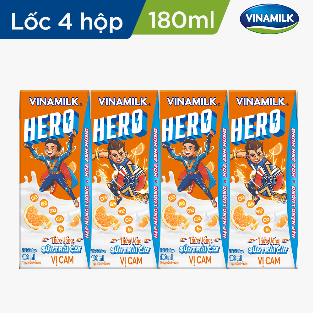 THỨC UỐNG SỮA TRÁI CÂY HERO VỊ CAM  VINAMILK - HỘP X 180ML