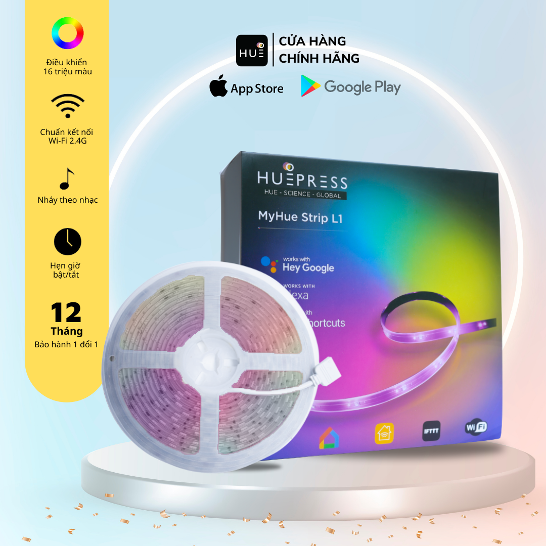 Đèn led dây thông minh HUEPRESS myHue Strip L1 cao cấp WIFI 16 triệu màu RGBCW - Điều khiển bằng app