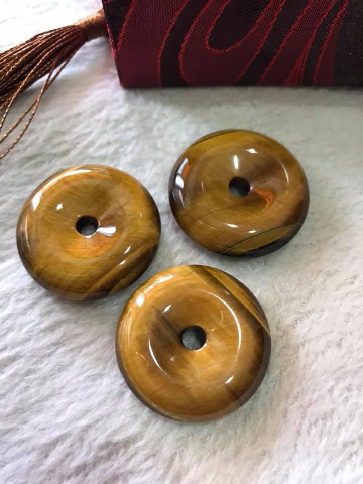 Mặt Dây Chuyền Đồng Tiền Điếu đá mắt hổ vàng nâu tự nhiên Size 30mm x dầy 8mm hợp mệnh Kim Thổ Thủy