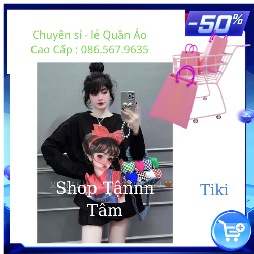 Áo phông cotton in hình cô gái, Áo phông cô gái đeo nơ hàng QC