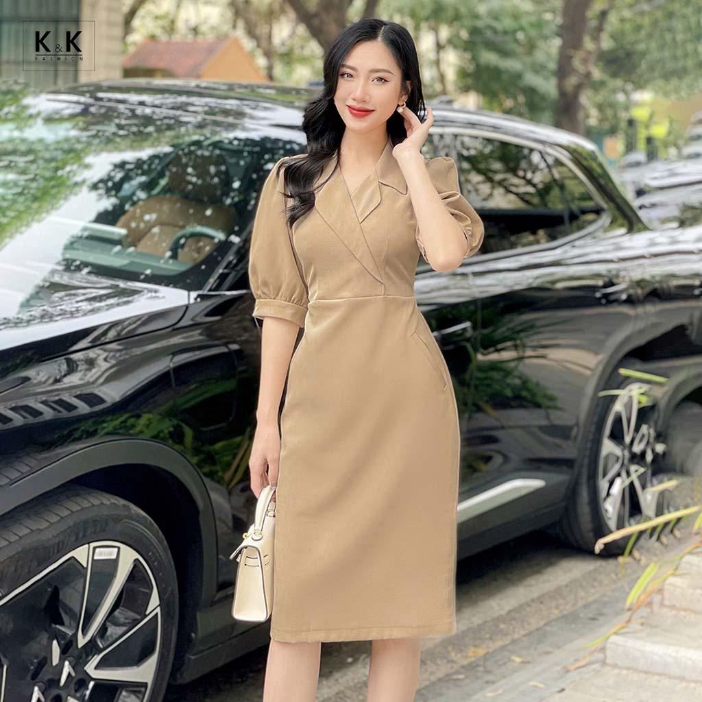 Đầm Ôm Body Công Sở Cổ Đan Tông K&amp;K Fashion KK140-07 Chất Liệu Carolan