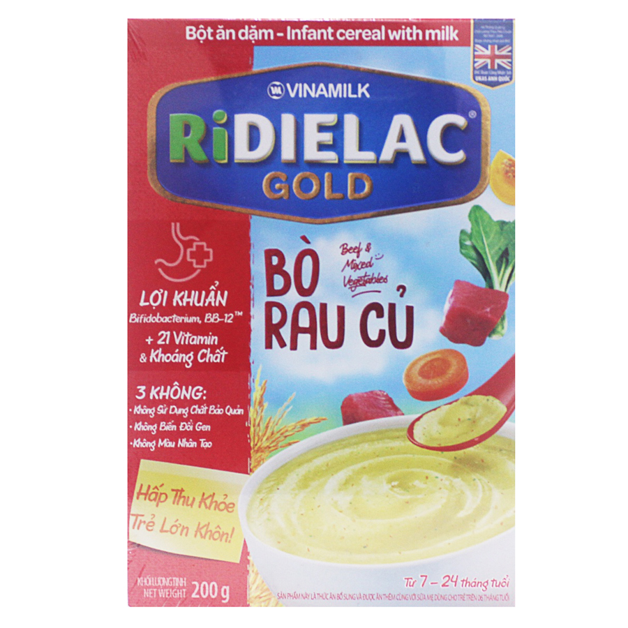 Bộ 2 Bột Ăn Dặm Vinamilk Ridielac Alpha Vị Bò Rau Củ (200g/ Hộp)