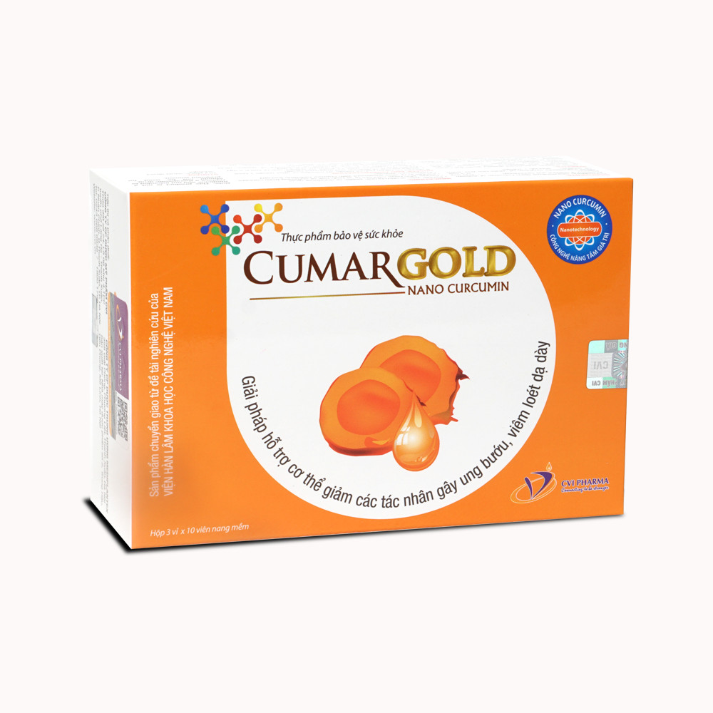 CumarGold chính hãng - Tinh nghệ Nano Curcumin 150 mg giảm viêm loét dạ dày, vi khuẩn HP, hộp 30 viên nang mềm