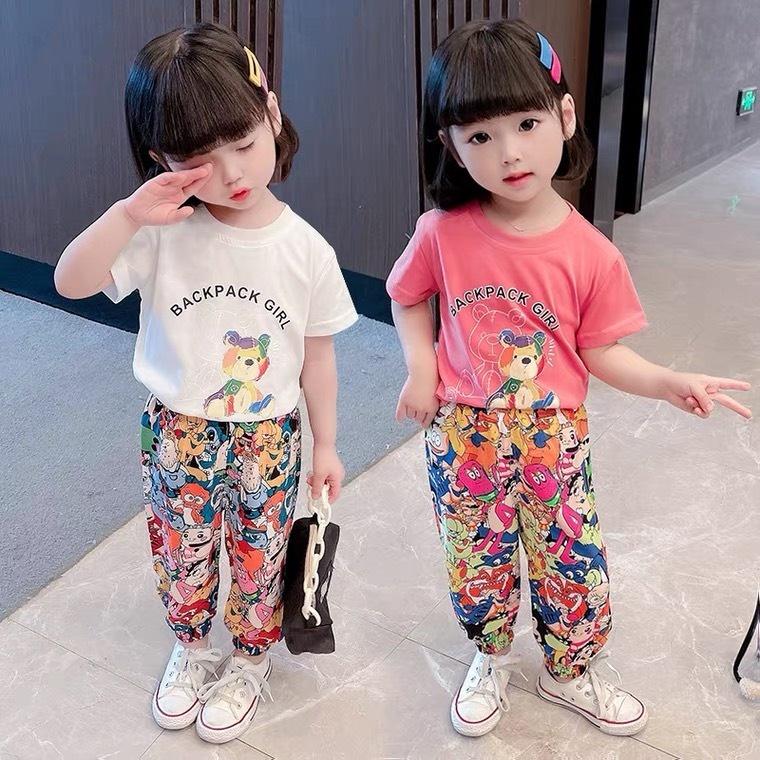 Set thể thao bé gái size đại cồ áo croptop rộng quần jogger thun cotton mềm mát cho bé 10kg đến 50kg