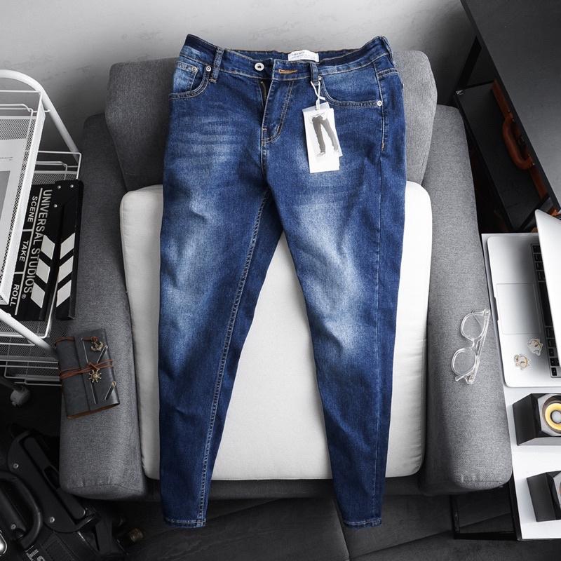 Quần Jean Nam SLIMFIT xuất xịn màu xanh trơn co giãn ống đứng