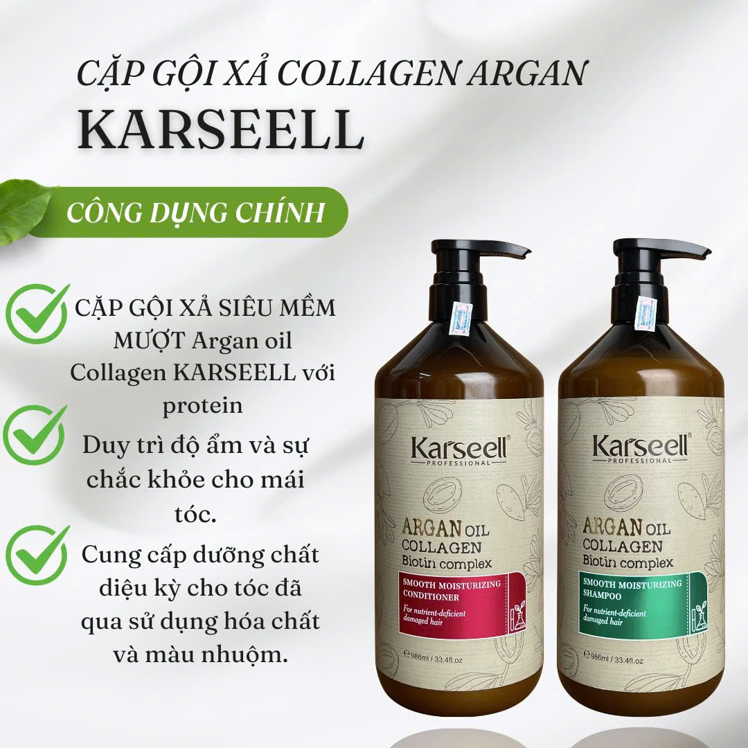 Dầu Gội Dưỡng Tóc Karseell Argan 986ML Phục Hồi Cấp Ẩm Cho Mái tóc Khô Xơ, Hư Tổn Hương Thơm Lâu