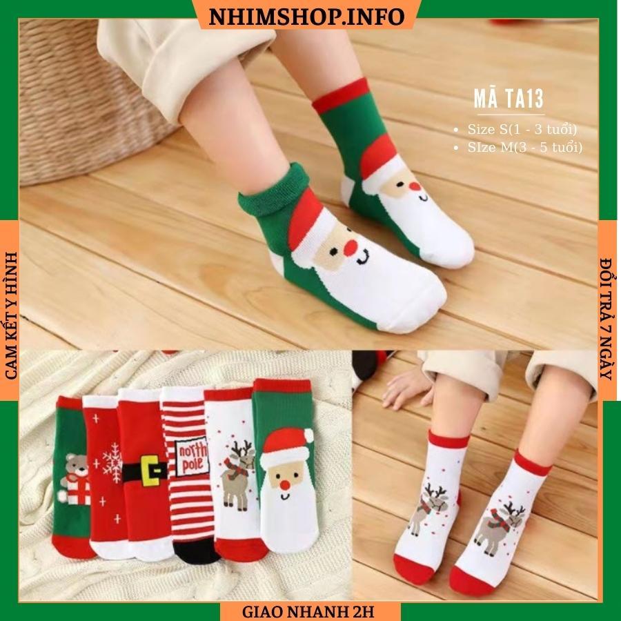 Tất trẻ em cao cổ cho bé trai bé gái hình Noel giáng sinh đỏ trắng xanh cotton mềm kháng khuẩn 1 - 5 tuổi TA13