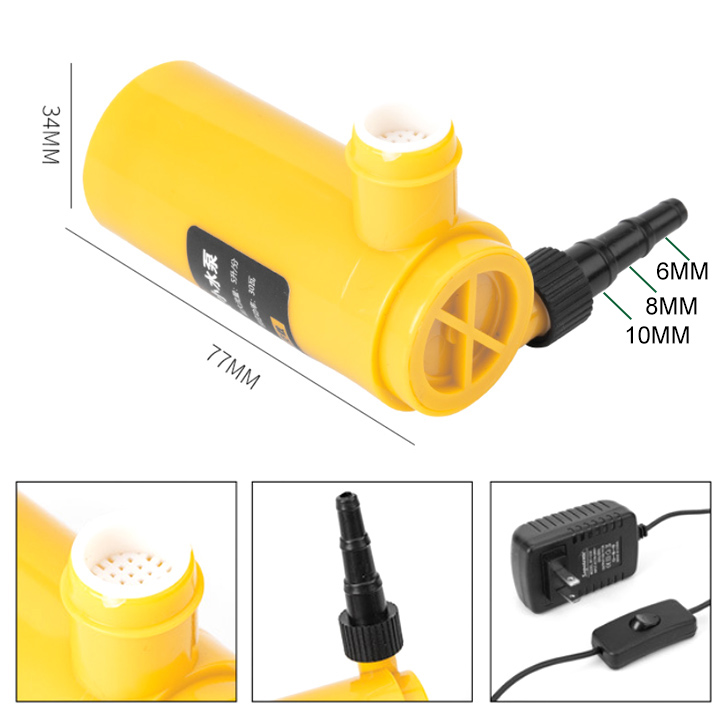 Máy bơm nước chìm mini 12V kèm adapter 220V/12V-3A, loại 30W hoặc 36W tùy chọn