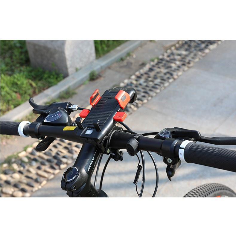 Đèn pha MOSOWORLD chiếu sáng xe đạp làm giá đỡ sạc dự phòng cho điện thoại có còi âm thanh lớn 500Lumen 4 trong 1