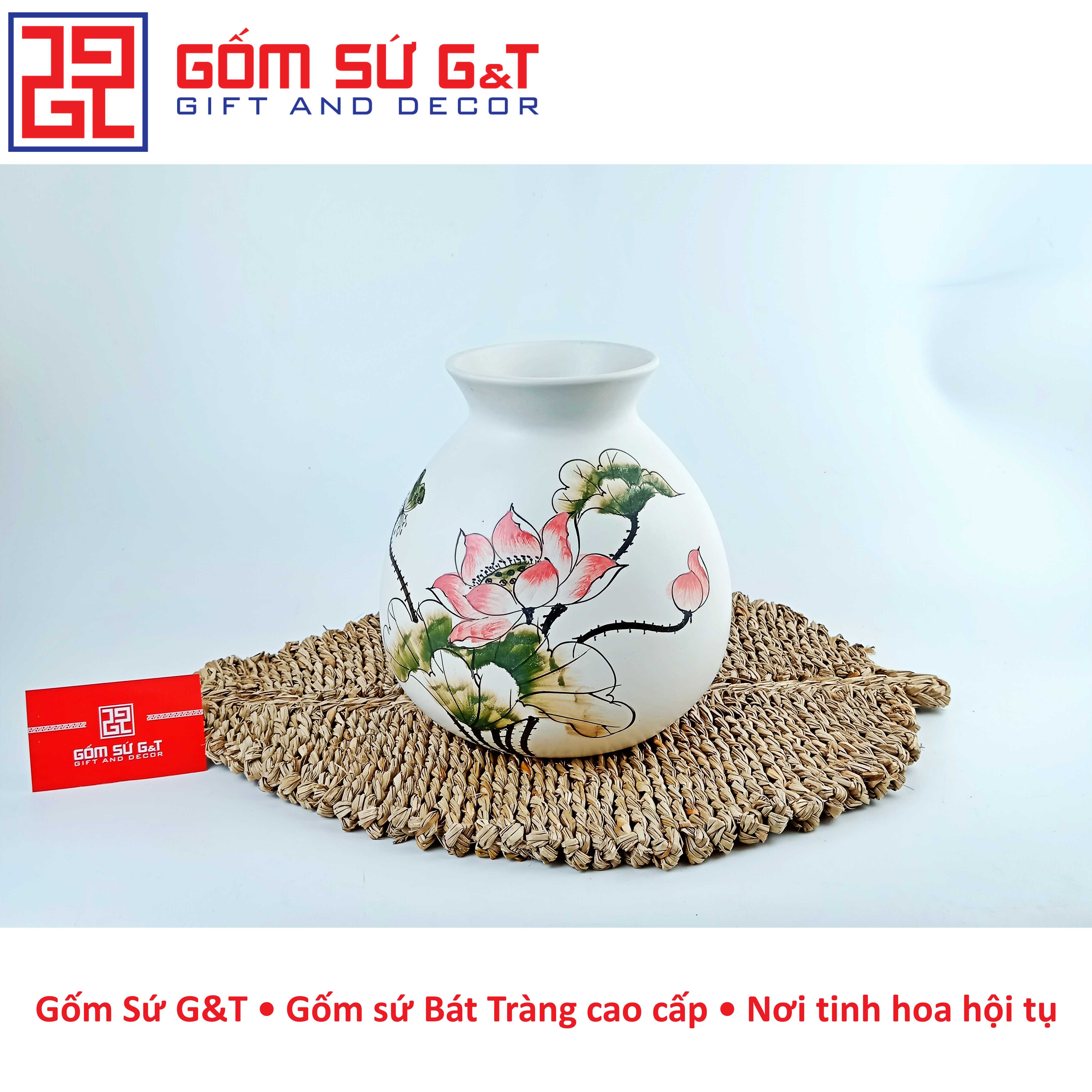 Lọ hoa dáng rọ vẽ sen Gốm Sứ G&amp;T