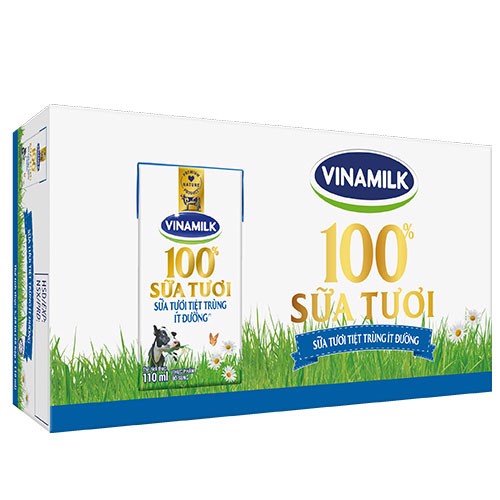 THÙNG 48 HỘP SỮA TƯƠI TIỆT TRÙNG VINAMILK 100% ÍT ĐƯỜNG - 110ML