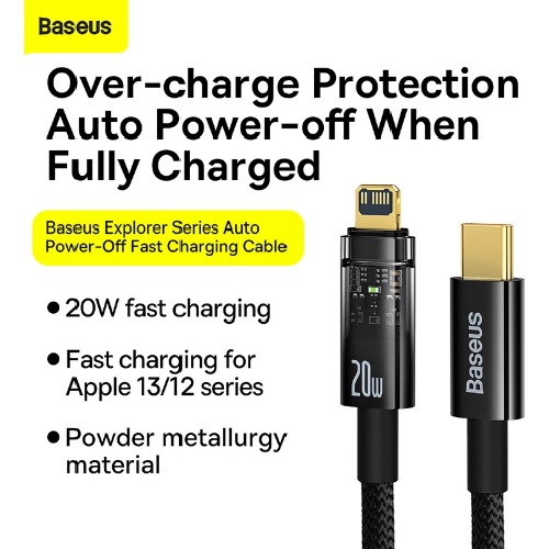 Cáp sạc nhanh Baseus 20W, Cáp sạc nhanh Tự Ngắt Gen2 Baseus Explorer Series cho iPhone/iPad - Hàng chính hãng