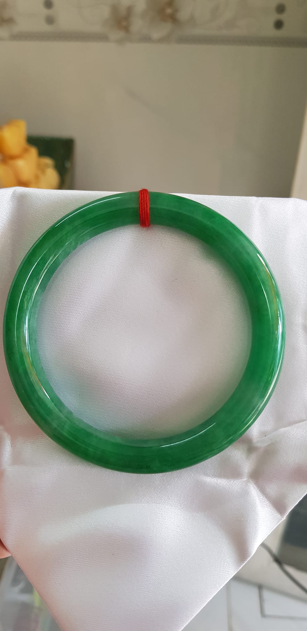 Vòng tay Nam Nữ đá Cẩm Thạch Đậu Lý QC 65mm x chột 10mm Vòng màu xanh đậm Anh Chị tay to Cân Nặng 75kg - 85kg đeo ạ