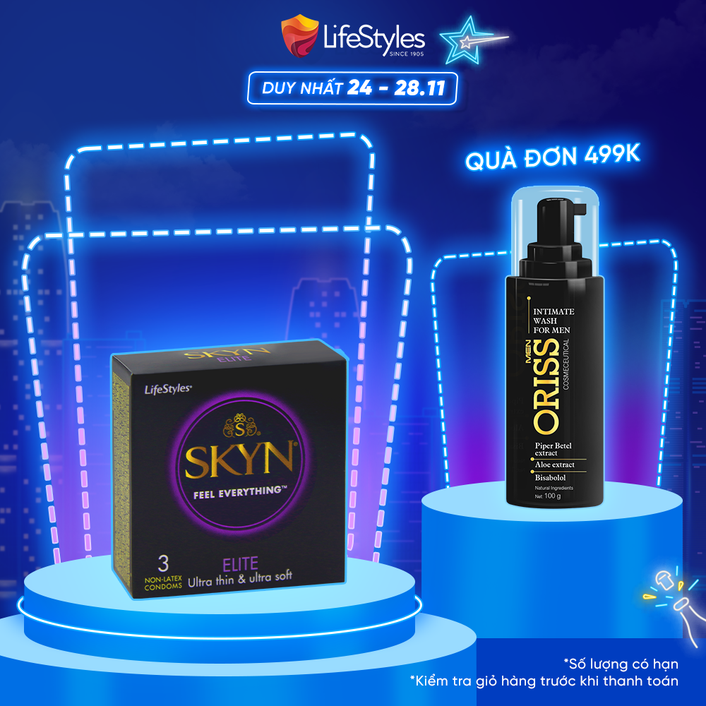 Bao Cao Su LifeStyles SKYN ELITE Non-latex Siêu Mỏng, Siêu Mềm, Nhiều Gel Bôi Trơn, Không Mùi Cao Su - Hộp 3 bao