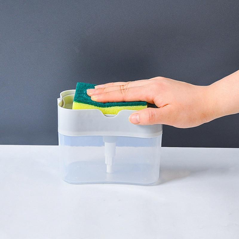 Kitchen Tools 2-in-1 Sponge Box With Soap Dispenser Double Layer Kitchen Plastic Soap Dispenser Sponge Scrubber Holder Case Hot