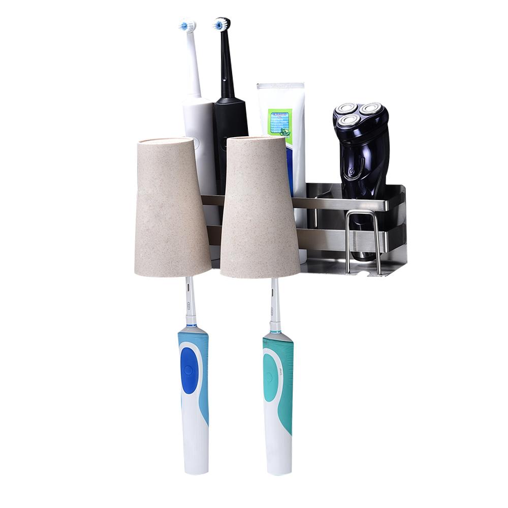 Hộp đựng bàn chải đánh răng đa năng treo tường thiết kế ngăn để cốc, kem đánh răng và vật dụng nhà tắm, bằng thép không gỉ SUS 304 vững chắc
