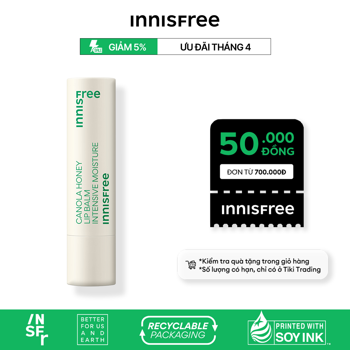 Son dưỡng môi không màu innisfree Canola Honey Lip Balm Deep Moisture 3.5g