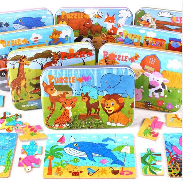 Đồ Chơi Hộp Ghép Hình Puzzle 4 Cấp Độ - Hộp Sắt 9-12-15-20 Miếng Cho Bé