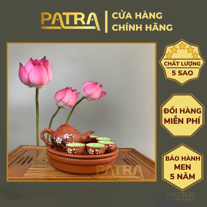 Bộ ấm chén uống trà cao cấp , bộ ấm trà Bát Tràng - trường sa mai trắng khay 2 tầng