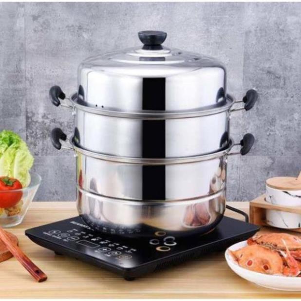 Nồi hấp inox 3 tầng 28 -32cm thiết kế hiện đại, tiện lợi dễ sử dụng giúp cho thức ăn chín đều nhanh chóng