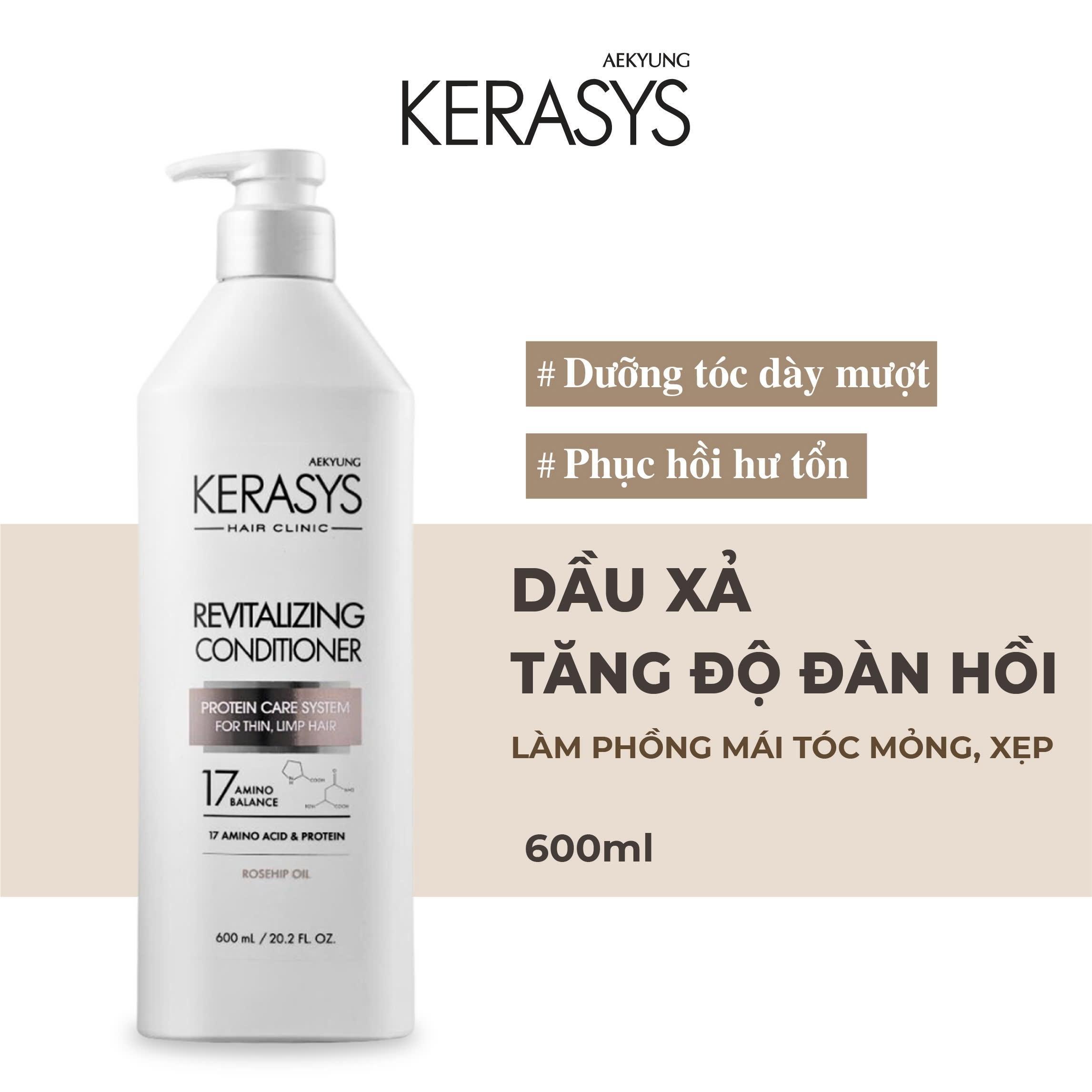 Dầu xả cao cấp Hàn Quốc Kerasys Revitalizing - Trắng ghi (Tăng cường độ đàn hồi cho sợi tóc mảnh, yếu, khó tạo kiểu) 600ml