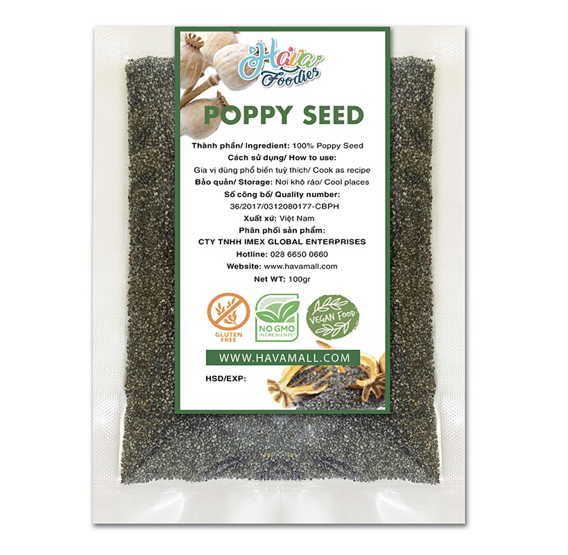Hạt Hoa Anh Túc Havafoodies Gói 100g – Poppy Seed Nấu Ăn Làm Bánh Đã Sấy Khô
