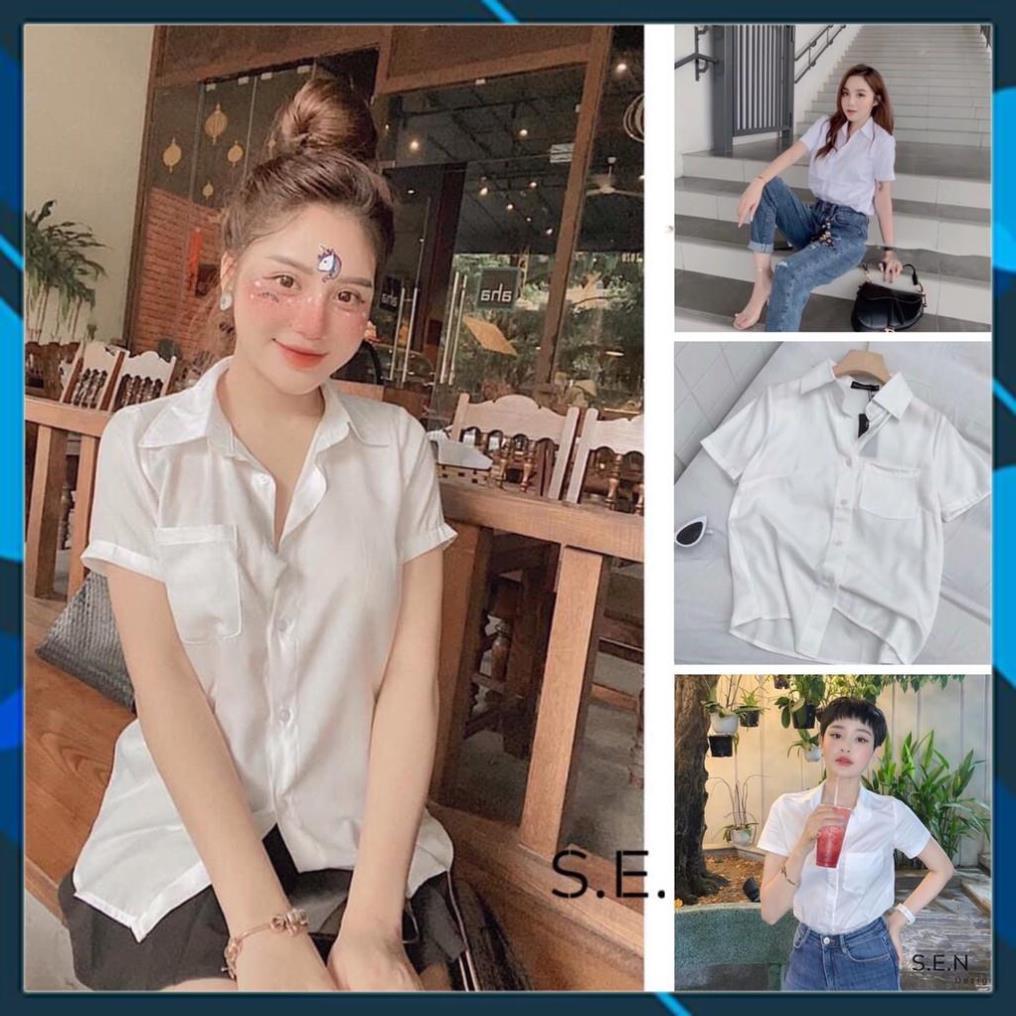 Áo sơ mi nữ công sở dáng xuông áo sơ mi cộc túi ngực chất vải đẹp thời trang Banamo Fashion 321