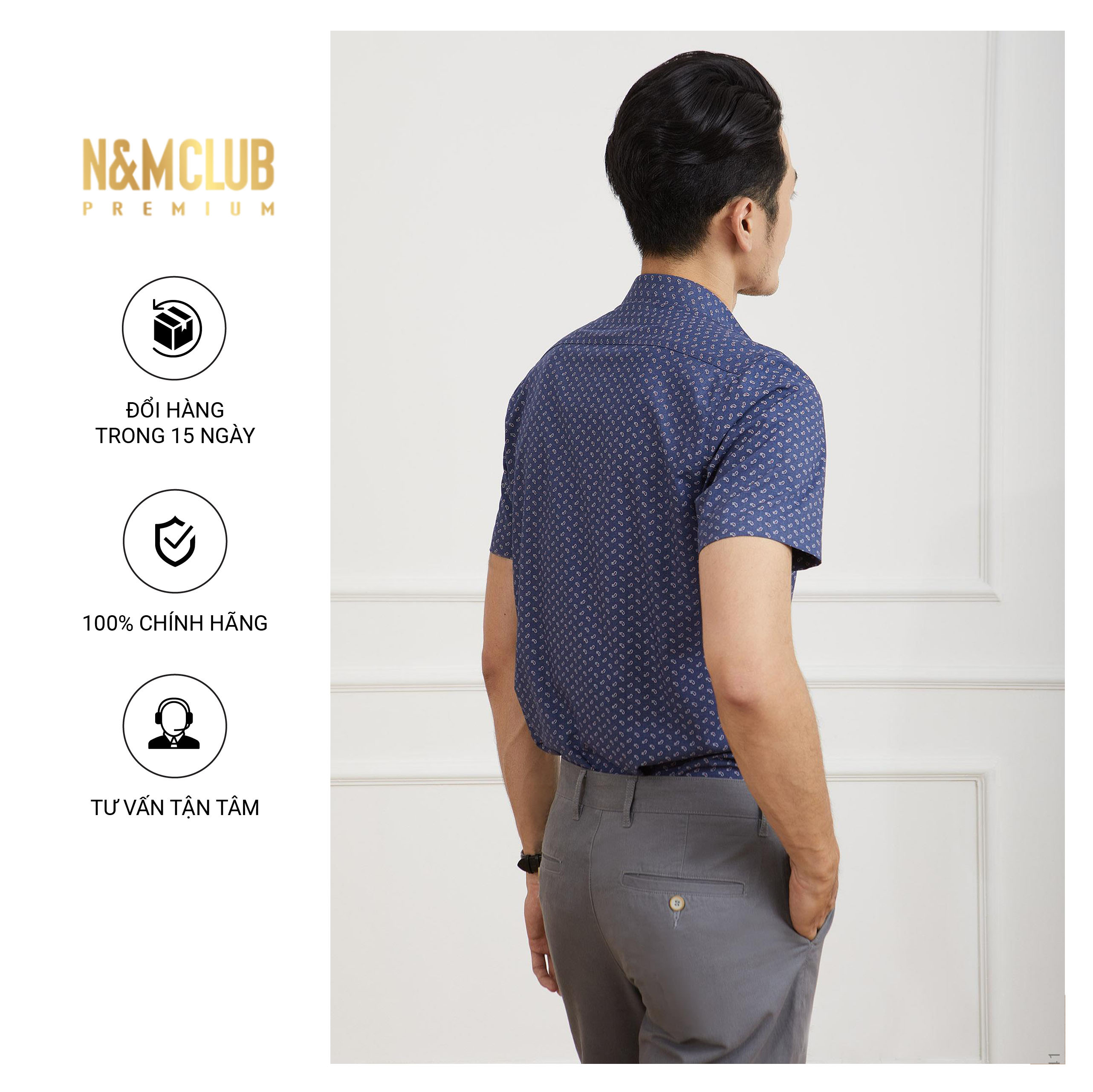 N&amp;M CLUB Áo Sơ Mi Nam Tay Ngắn chất liệu Bamboo cotton 2105041