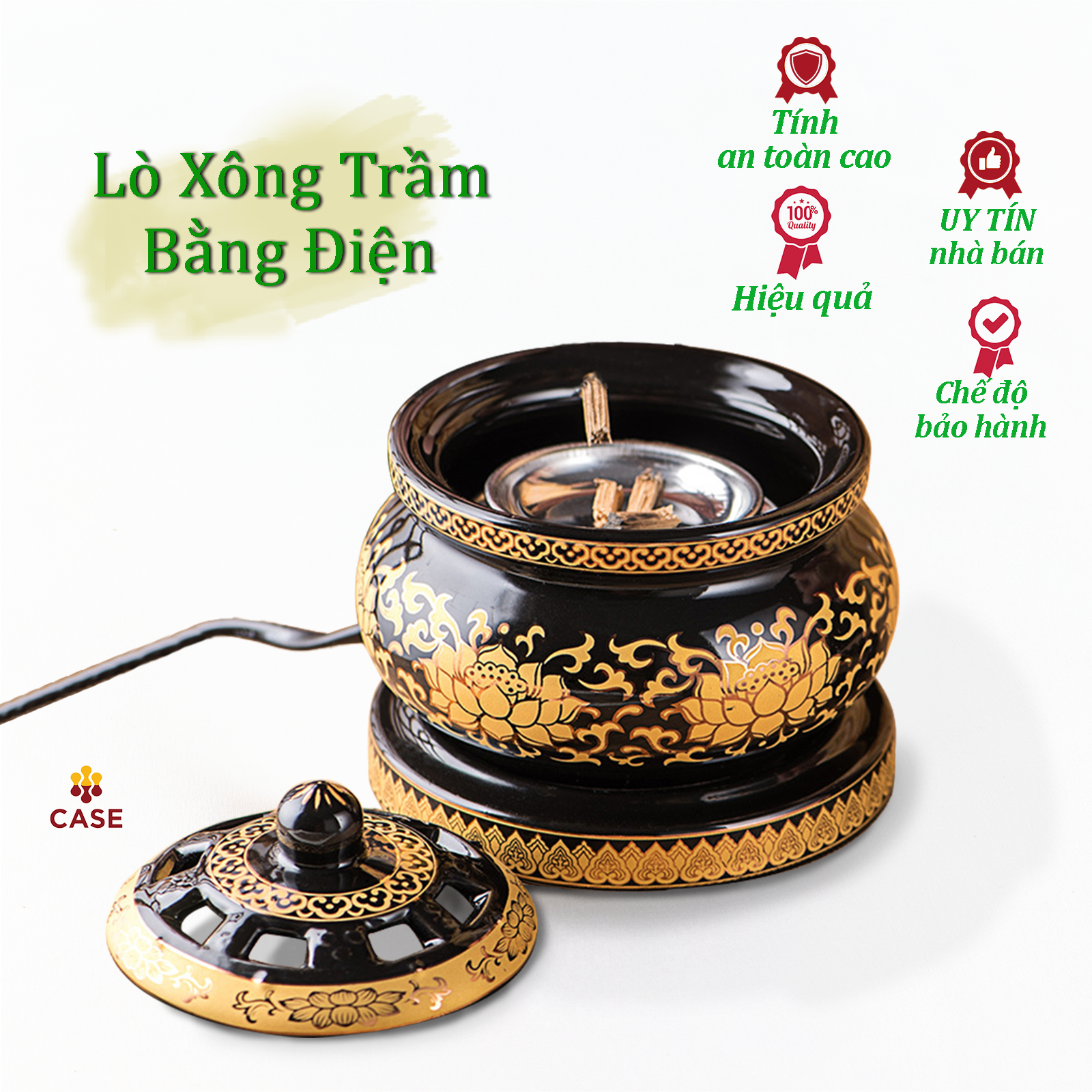 Lò Xông Trầm Hương Bằng Điện, Lư Xông Trầm Bằng Điện Cao Cấp, Dụng Cụ Xông Trầm Bột Hoặc Trầm Miếng Có Hẹn Giờ- Lò Lớn LXL.02