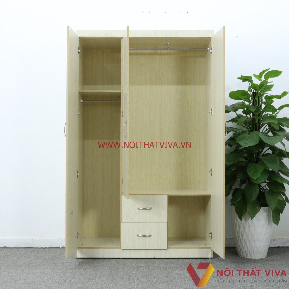 Tủ Áo Gỗ MDF 3 Cánh Melamine Màu Lim