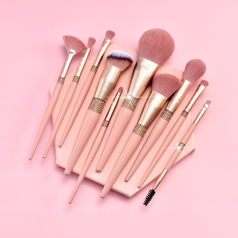 Bộ Cọ Cá Nhân 10 Cây Kèm Ví Đựng MAGA Luxury Diamond Essential Makeup Brush Set