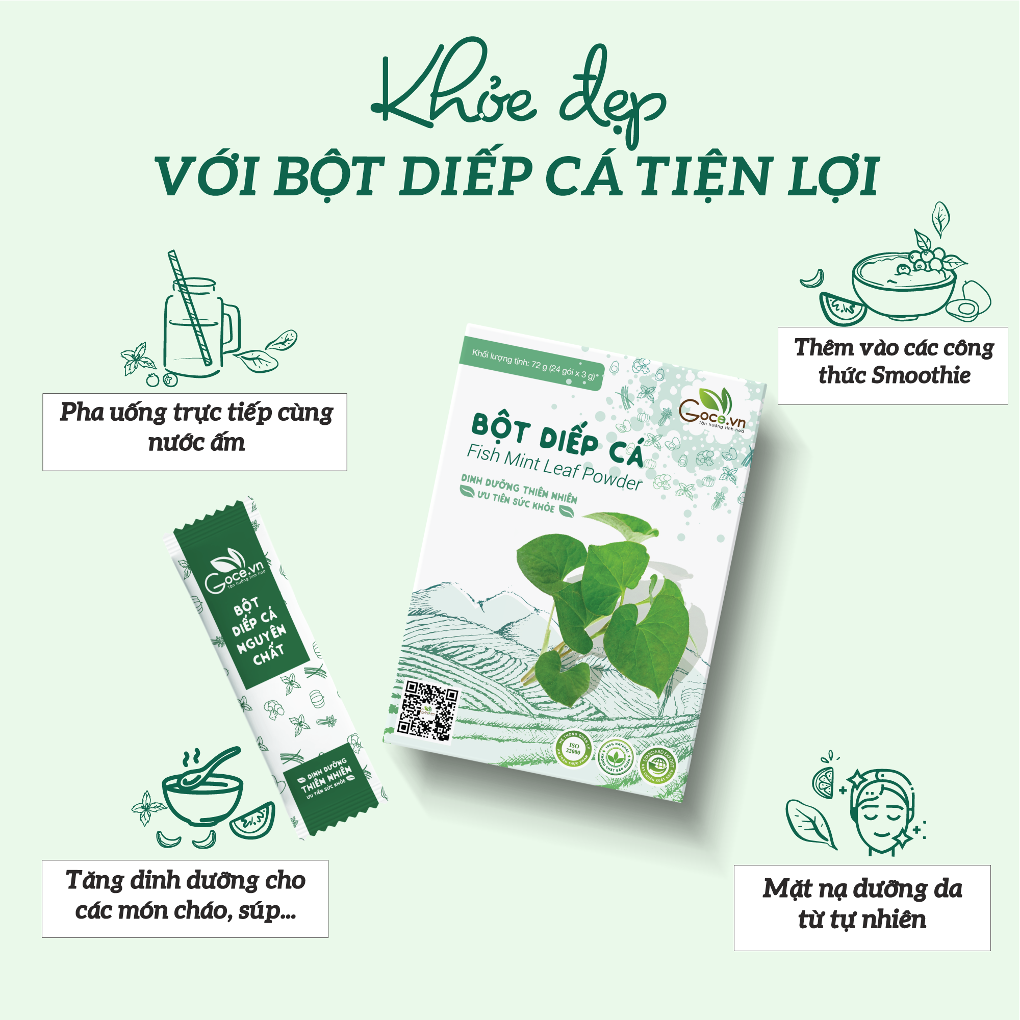 Bột diếp cá nguyên chất Goce - 72g (24 gói x 3g)