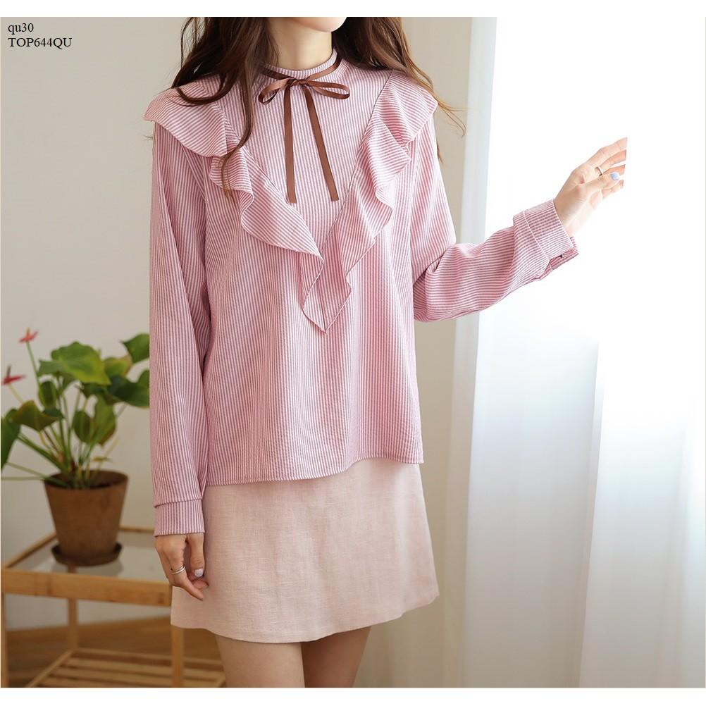 TOP534 ÁO SƠ MI NỮ NHÚN BÈO CỔ