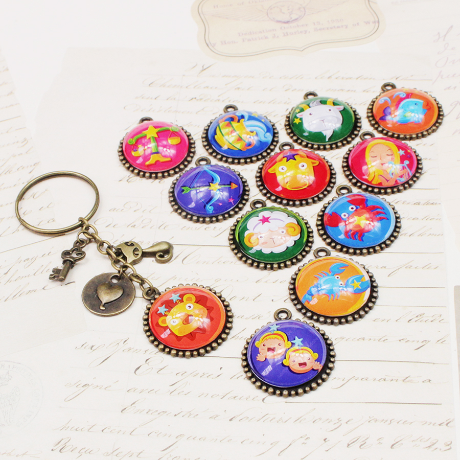 Móc khóa 12 cung hoàng đạo Zodiac màu sắc tươi sáng siêu đẹp 06646-MK0029