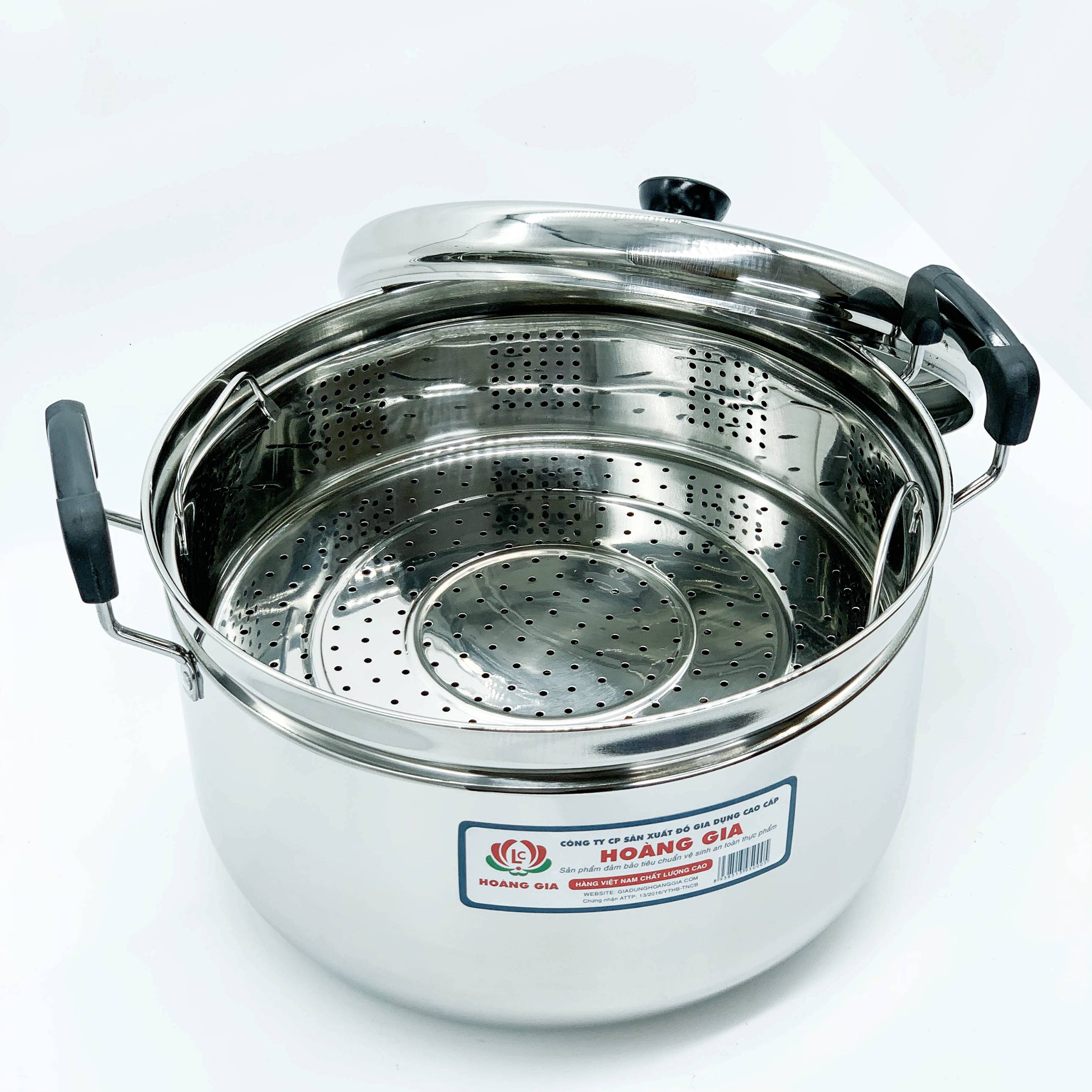 Nồi hấp inox Hoàng Gia 1 đáy từ nắp kính 21cm