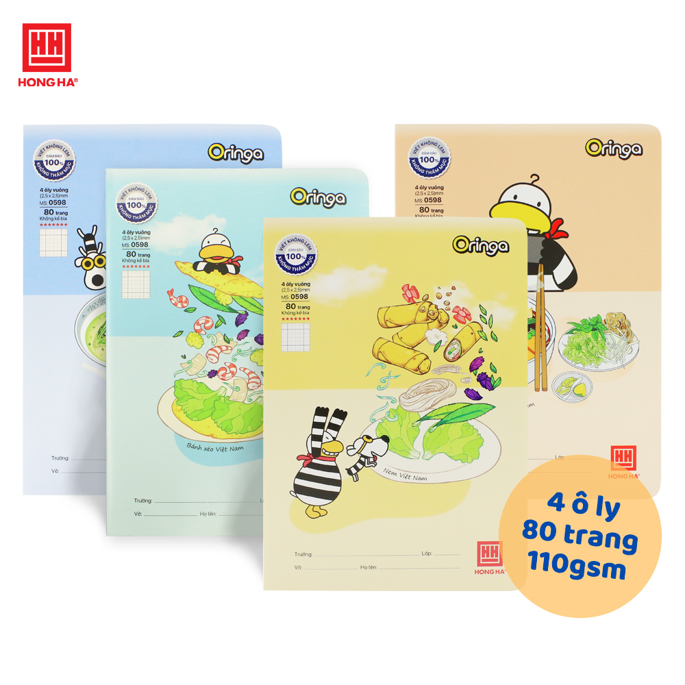 Vở 4 ô ly 80 trang Hồng Hà School Oringa định lượng 110gsm - 0598