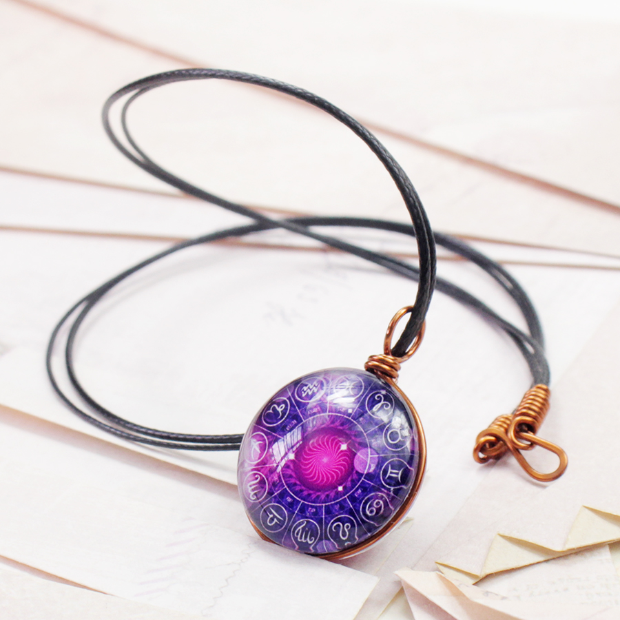Dây chuyền 12 cung hoàng đạo Zodiac tông tím huyền bí 06647-DC003