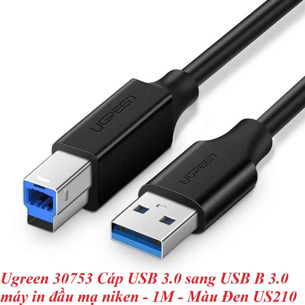 Ugreen UG30753US210TK 1M màu Đen Cáp USB 3.0 sang USB B 3. 0 máy in đầu mạ niken - HÀNG CHÍNH HÃNG