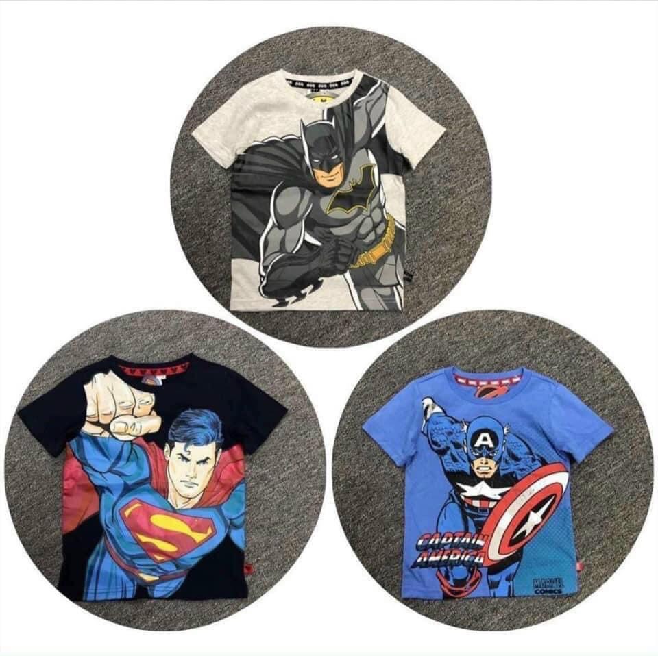 SET 3 ÁO THUN COTTON SIÊU ANH HÙNG CỔ TRÒN HỌA TIẾT BATMAN, NGƯỜI NHỆN MỀM MỊN, THOÁNG MÁT