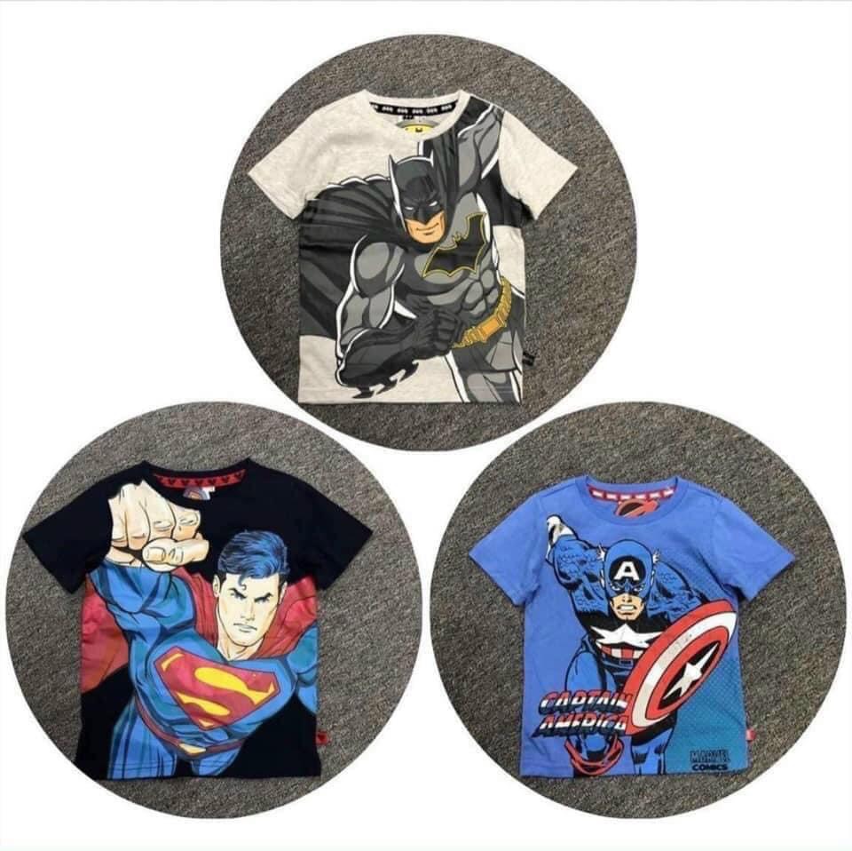 SET 3 ÁO THUN CỔ TRÒN TRẺ EM COTTON SIÊU ANH HÙNG, BATMAN, NGƯỜI NHỆN, SIÊU NHÂN MỀM MỊN, THOÁNG MÁT