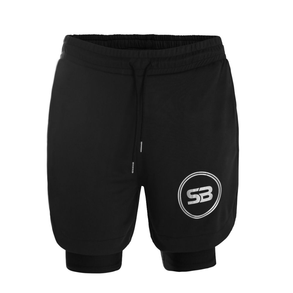 Quần short thể thao nam 2 lớp Simple Basic, co giãn thoải mái, thích hợp tập gym, chạy bộ, đạp xe đạp, màu đen, xanh đen