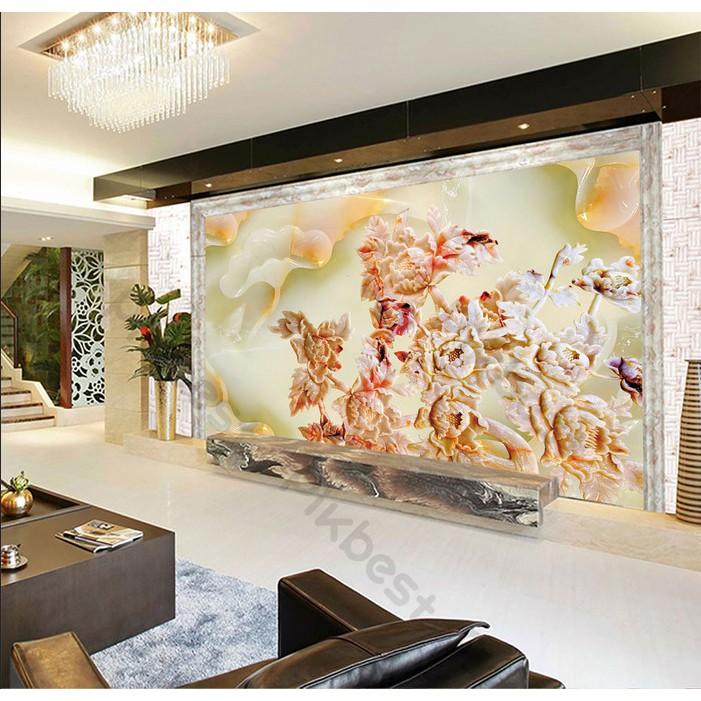 Tranh dán tường Hoa mẫu đơn ba chiều hiện đại, tranh dán tường 3d hiện đại MS632561