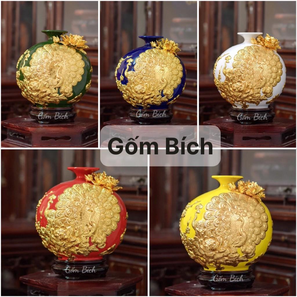 Bình Hút Lộc Công Đào Phú Quý Vinh Hoa Dát Vàng Bình Phong Thủy Tài Lộc Gốm Sứ Bát Tràng