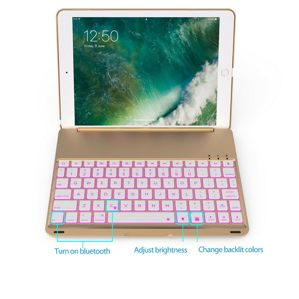 Bàn phím Bluetooth cao cấp F8S 7 màu đèn PKCB cho iPad Pro 9.7 Inch