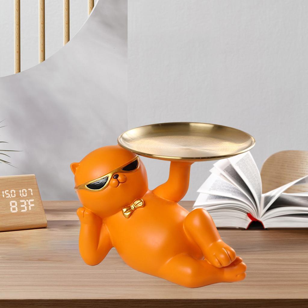 Cat Statue Vanity Tray Dresser Cosmetic Organizer Home Bathroom Decor