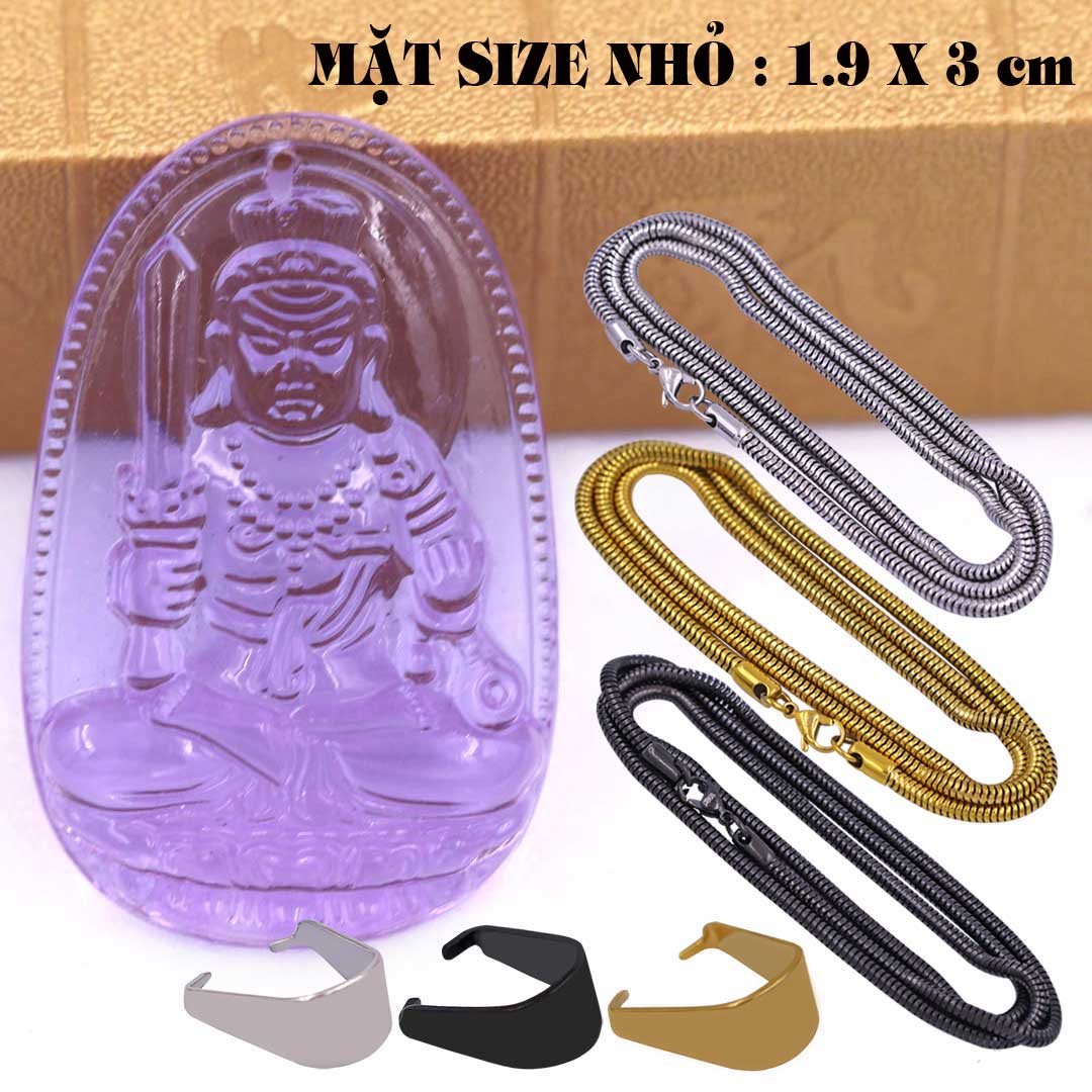 Mặt Phật Bất động minh vương pha lê tím 1.9cm x 3cm  kèm vòng cổ dây chuyền inox rắn vàng + móc inox vàng, Phật bản mệnh, mặt dây chuyền
