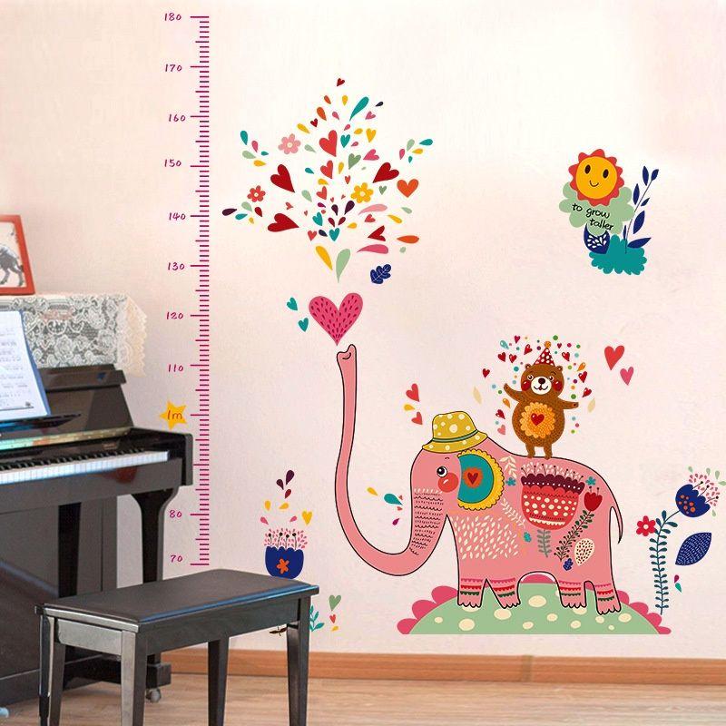 Decal dán tường cho bé thước đo voi hồng