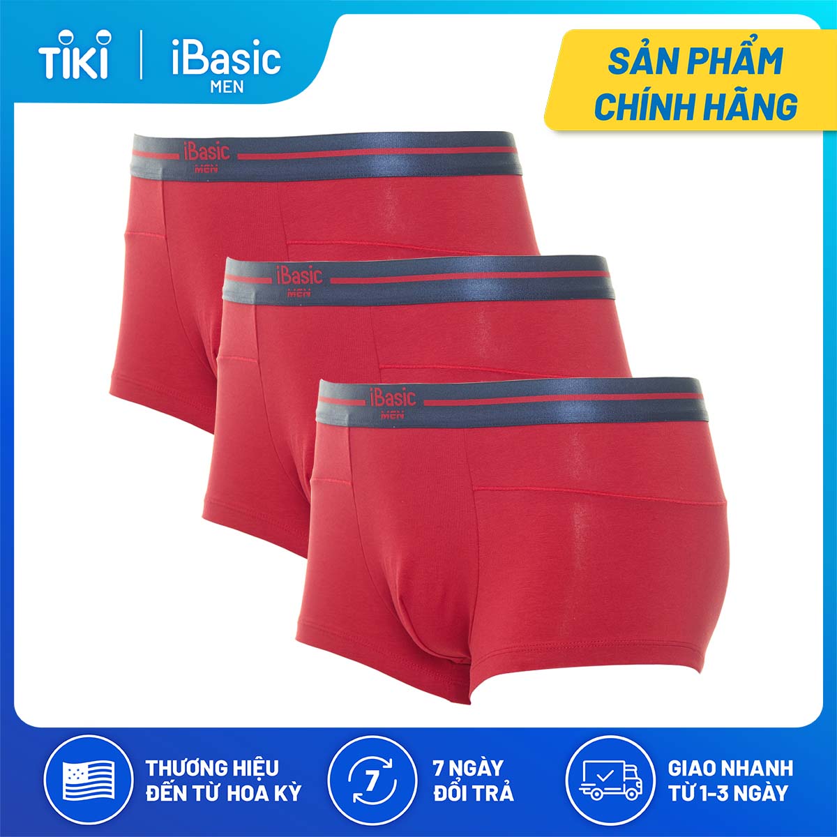 Combo 3 quần lót nam trunk cotton USA iBasic PANM056