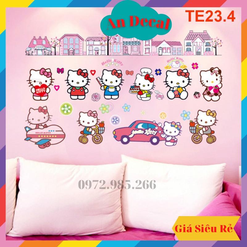 Tranh decal, decal dán tường trang trí phòng, tủ cho bé gái mèo hello kitty TE23.4